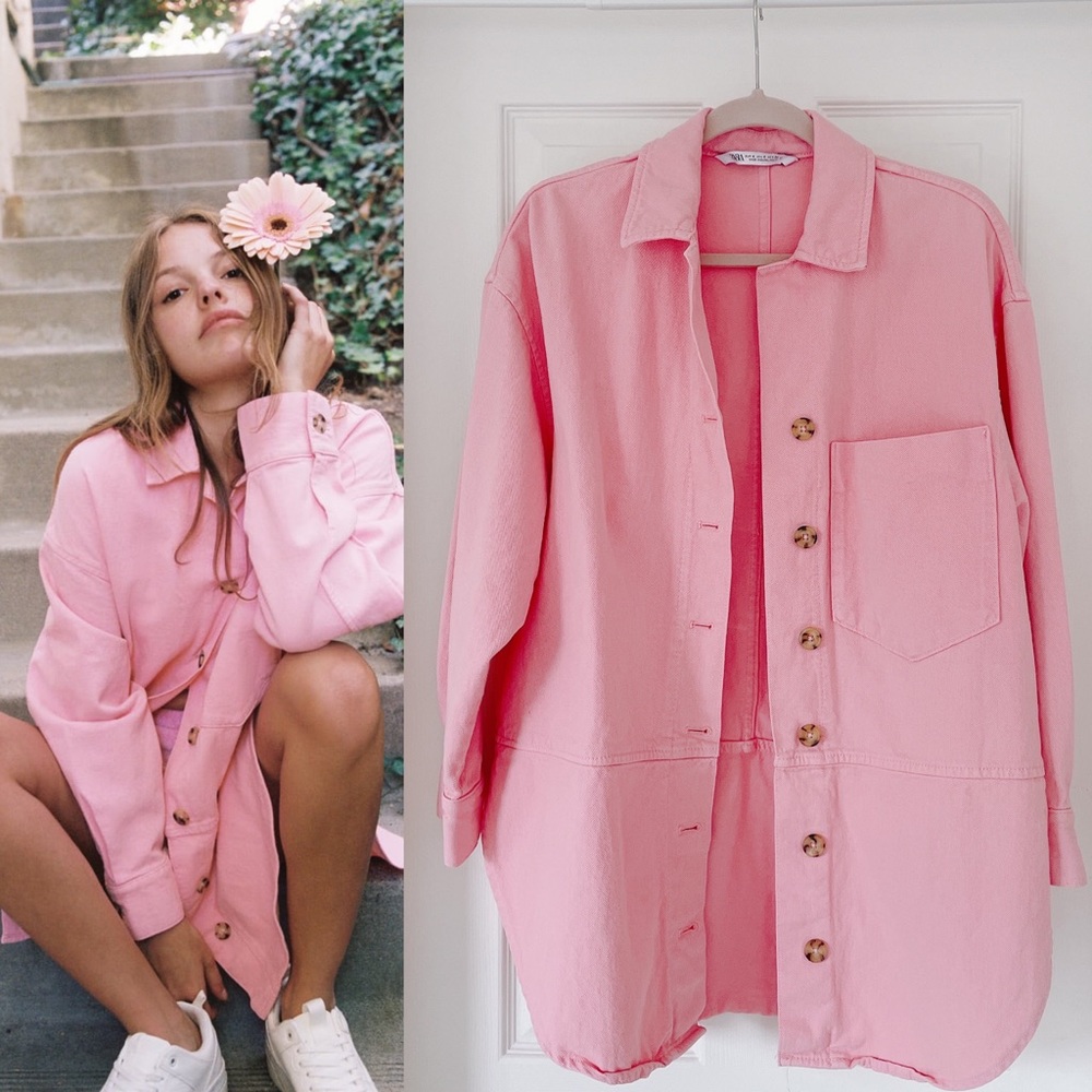 Zara pocket button over shirt pink